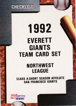 1992 Fleer ProCards #1707 Everett Giants Checklist Front