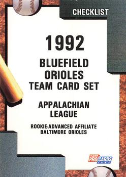 1992 Fleer ProCards #2377 Bluefield Orioles Checklist Front