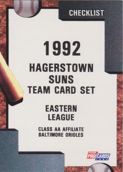1992 Fleer ProCards #2573 Hagerstown Suns Checklist Front