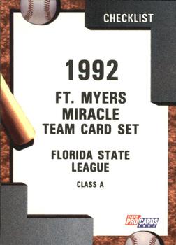 1992 Fleer ProCards #2763 Fort Myers Miracle Checklist Front