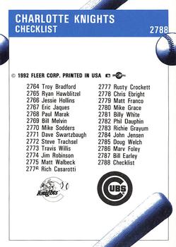 1992 Fleer ProCards #2788 Charlotte Knights Checklist Back