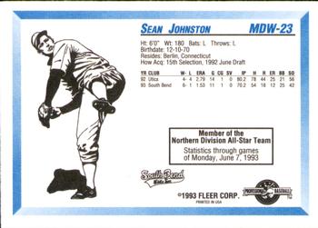 1993 Fleer ProCards Midwest League All-Stars #MDW-23 Sean Johnston Back