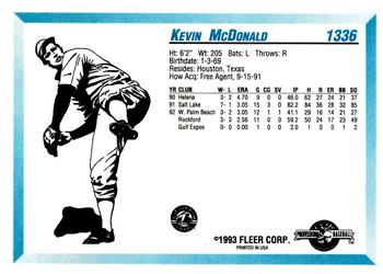 1993 Fleer ProCards #1336 Kevin McDonald Back