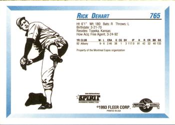 1993 Fleer ProCards #765 Rick DeHart Back
