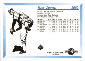 1993 Fleer ProCards #2600 Mark Zappelli Back