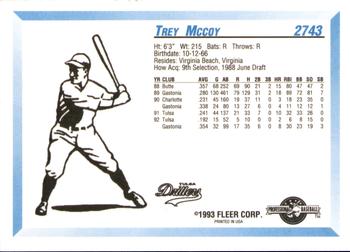1993 Fleer ProCards #2743 Trey McCoy Back