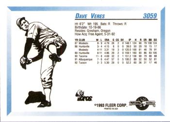 1993 Fleer ProCards #3059 Dave Veres Back