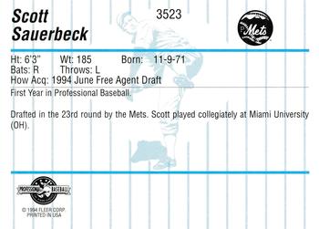 1994 Fleer ProCards #3523 Scott Sauerbeck Back