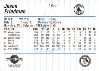 1994 Fleer ProCards #1955 Jason Friedman Back