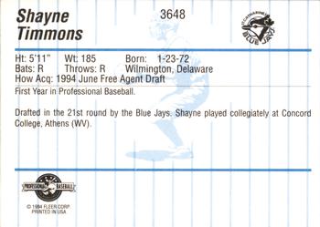 1994 Fleer ProCards #3648 Shayne Timmons Back