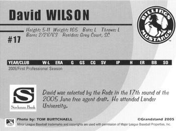 2005 Grandstand Billings Mustangs #NNO David Wilson Back