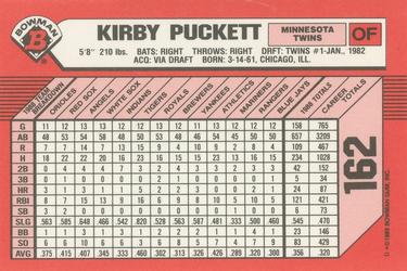 1989 Bowman - Collector's Edition (Tiffany) #162 Kirby Puckett Back