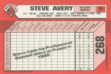 1989 Bowman - Collector's Edition (Tiffany) #268 Steve Avery Back