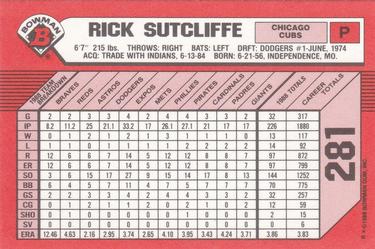 1989 Bowman - Collector's Edition (Tiffany) #281 Rick Sutcliffe Back