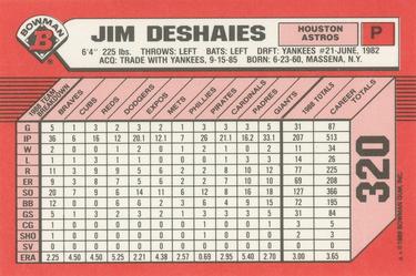 1989 Bowman - Collector's Edition (Tiffany) #320 Jim Deshaies Back