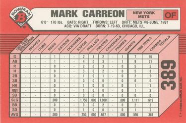 1989 Bowman - Collector's Edition (Tiffany) #389 Mark Carreon Back