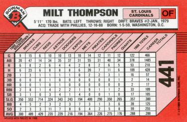 1989 Bowman - Collector's Edition (Tiffany) #441 Milt Thompson Back