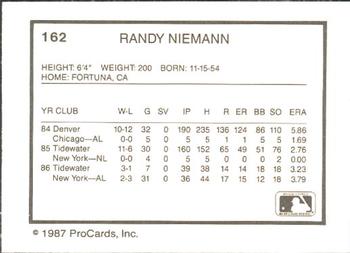 1987 ProCards #162 Randy Niemann Back