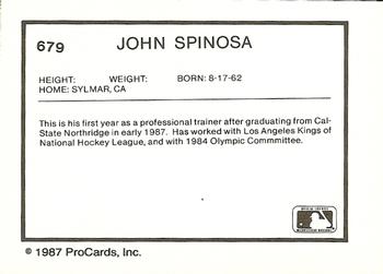 1987 ProCards #679 John Spinosa Back