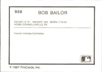 1987 ProCards #928 Bob Bailor Back