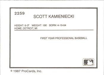 1987 ProCards #2259 Scott Kamieniecki Back