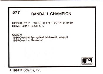 1987 ProCards #577 Randall Champion Back