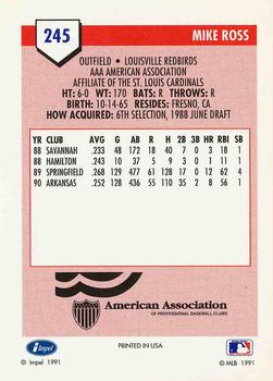 1991 Line Drive AAA #245 Mike Ross Back