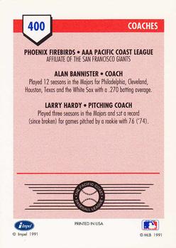 1991 Line Drive AAA #400 Alan Bannister / Larry Hardy Back