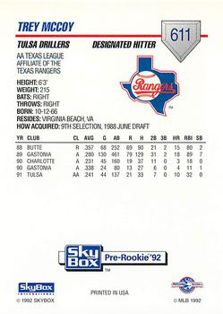 1992 SkyBox Team Sets AA #611 Trey McCoy Back