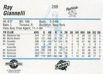 1995 Fleer ProCards #288 Ray Giannelli Back