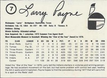 1977 Indianapolis Indians #7 Larry Payne Back