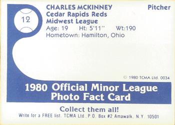 1980 TCMA Cedar Rapids Reds #12 Charlie McKinney Back