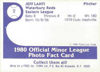 1980 TCMA Waterbury Reds #2 Jeff Lahti Back