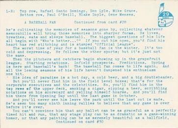 1980 Indianapolis Indians #29 Infielders (Rafael Santo Domingo / Don Lyle / Mike Grace / Paul O'Neill / Blake Doyle / Gene Menees) Back