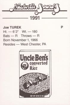 1991 Nashville Sounds #NNO Joe Turek Back