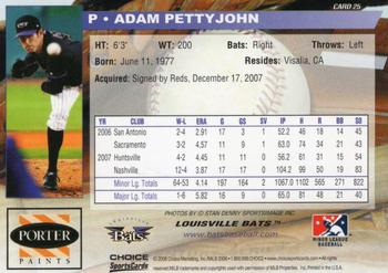 2008 Choice Louisville Bats #25 Adam Pettyjohn Back