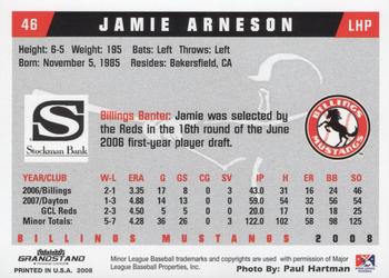 2008 Grandstand Billings Mustangs #NNO Jamie Arneson Back