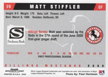 2008 Grandstand Billings Mustangs #NNO Matt Stiffler Back