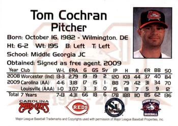 2010 Carolina Mudcats #NNO Tom Cochran Back