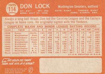 1964 Topps #114 Don Lock Back