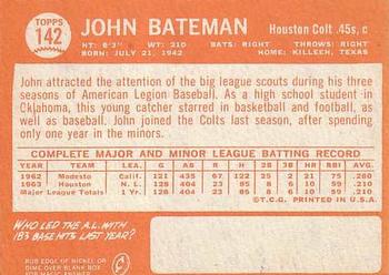 1964 Topps #142 John Bateman Back