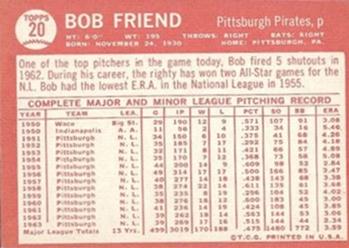 1964 Topps #20 Bob Friend Back