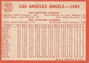 1964 Topps #213 Los Angeles Angels Back