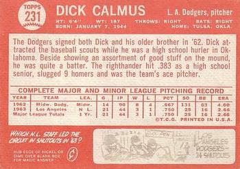 1964 Topps #231 Dick Calmus Back