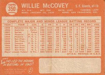 1964 Topps #350 Willie McCovey Back