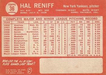 1964 Topps #36 Hal Reniff Back