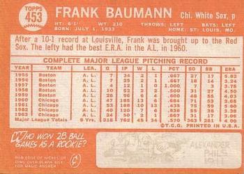 1964 Topps #453 Frank Baumann Back
