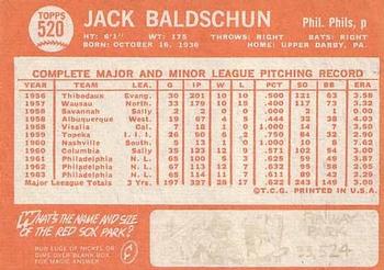 1964 Topps #520 Jack Baldschun Back