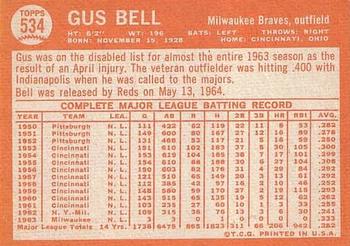 1964 Topps #534 Gus Bell Back