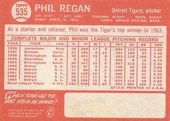 1964 Topps #535 Phil Regan Back